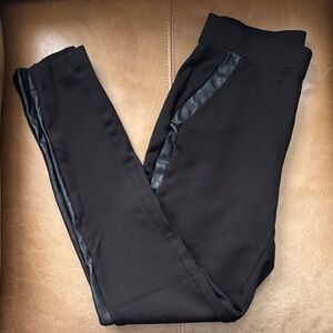 Michael Kors Black Leggings with Glossy Faux Leather Stripes-Tuxedo Style